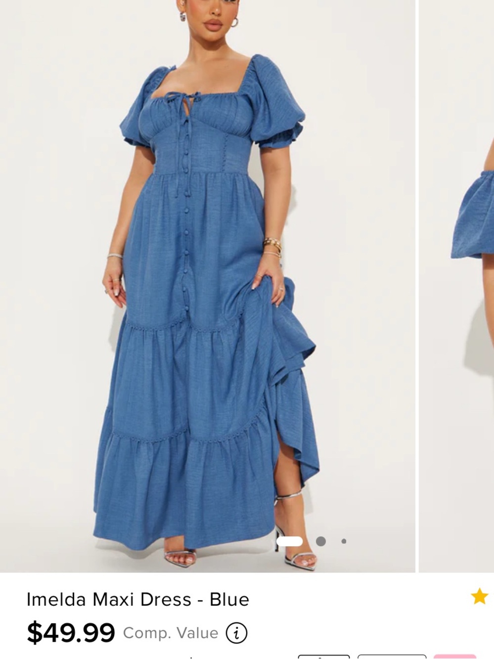 Fashion Nova Blue Puff-Sleeve Tiered Maxi Dress - Picture 3 of 6